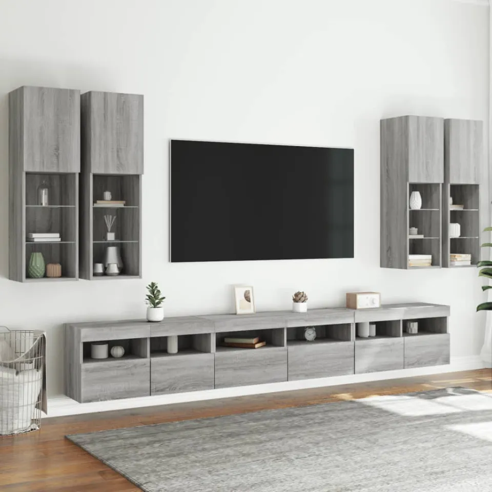 vidaXL 7-delige Tv-wandmeubelset met LED-verlichting grijs sonoma, foto 3
