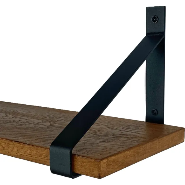 GoudmetHout Wandplank Industrieel - 180 x 25 cm Muurplank - Donker Eiken Hout - Decoratie Wandrek & Boekenrek - Hangplank Keuken - Wall Shelf + 2 Mat Zwarte Plankdragers van Staal Donker Eiken + Mat zwart 25 cm
