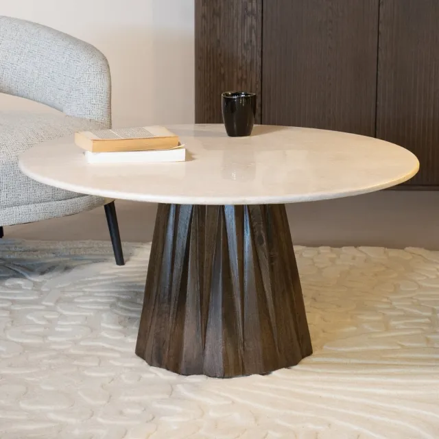 Giga Meubel Salontafel Faiza - Rond - Marmer - 75cm beige