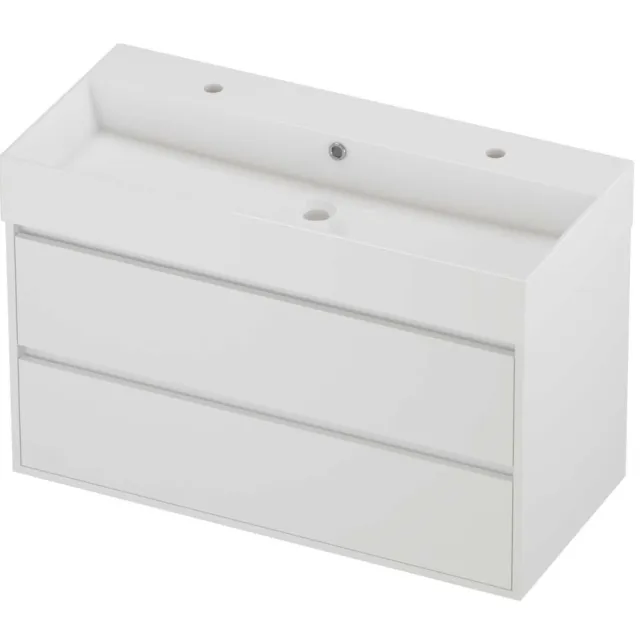 Proline Zara Badmeubelset Porselein Loft 2 Kraangaten Greeploos 100x46x65 cm Glans Wit Mat White Mat Wit