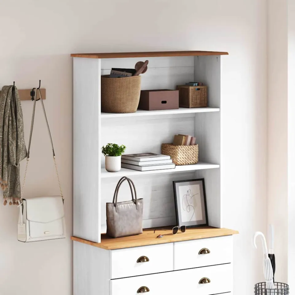 vidaXL Hutch ASKIM 91 x 30 x 104 cm Massief grenenhout wit, foto 3