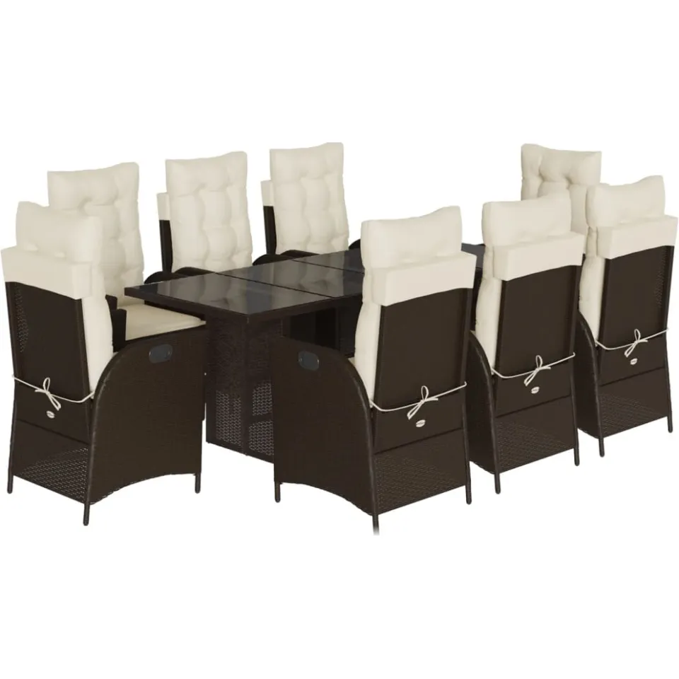 vidaXL 9-delige Tuinset met kussens poly rattan bruin, foto 3