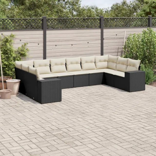 vidaXL 10-delige Loungeset met kussens poly rattan zwart, foto 2