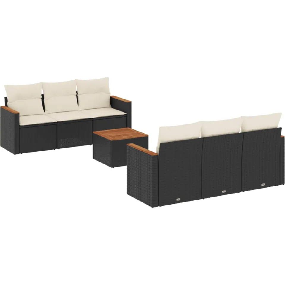 vidaXL 7-delige Loungeset met kussens poly rattan zwart, foto 3