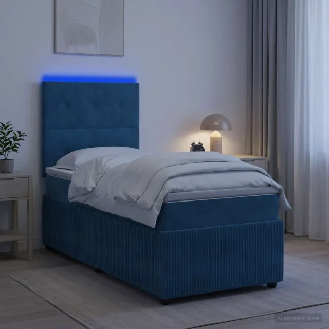 vidaXL LED Boxspring Bed met Matras Blauw 80 x 200 cm Fluweel