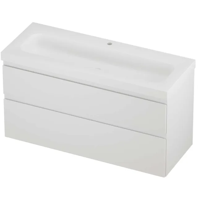 Proline Haga Badmeubelset Polystone Mezza 1 Kraangat Asymmetrisch 120x46x66 cm Mat White Mat Wit