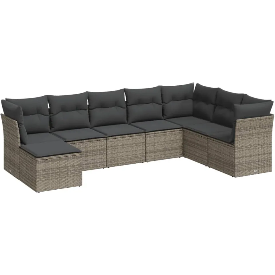 vidaXL 8-delige Loungeset met kussens poly rattan grijs, foto 3