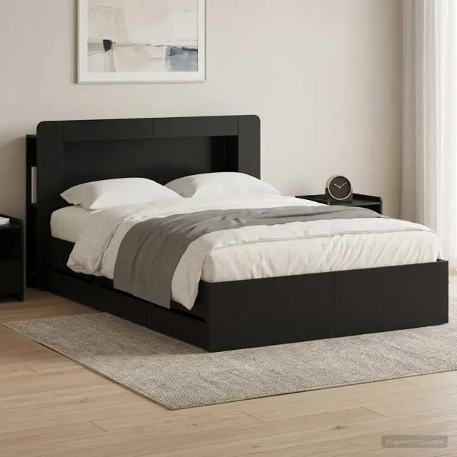 vidaXL Bedframe met opbergruimte en hoofdbord Zwart 150 x 200 cm