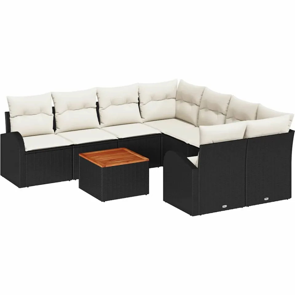 vidaXL Tuinbankenset 9 st Zwart en Crème poly rattan