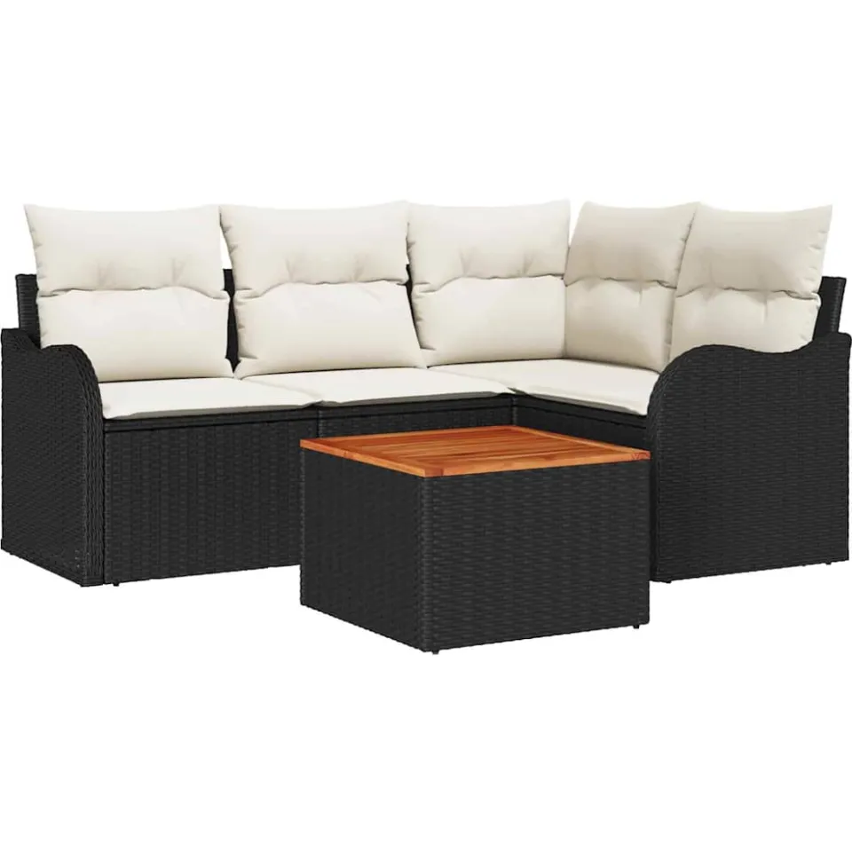 vidaXL Tuinbankenset 5 st Zwart poly rattan