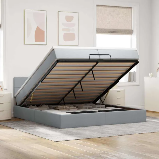 vidaXL Ottoman bed met matras 200x200 cm stof lichtgrijs grijs