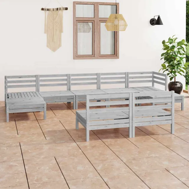 vidaXL 9-delige Loungeset massief grenenhout wit, foto 2