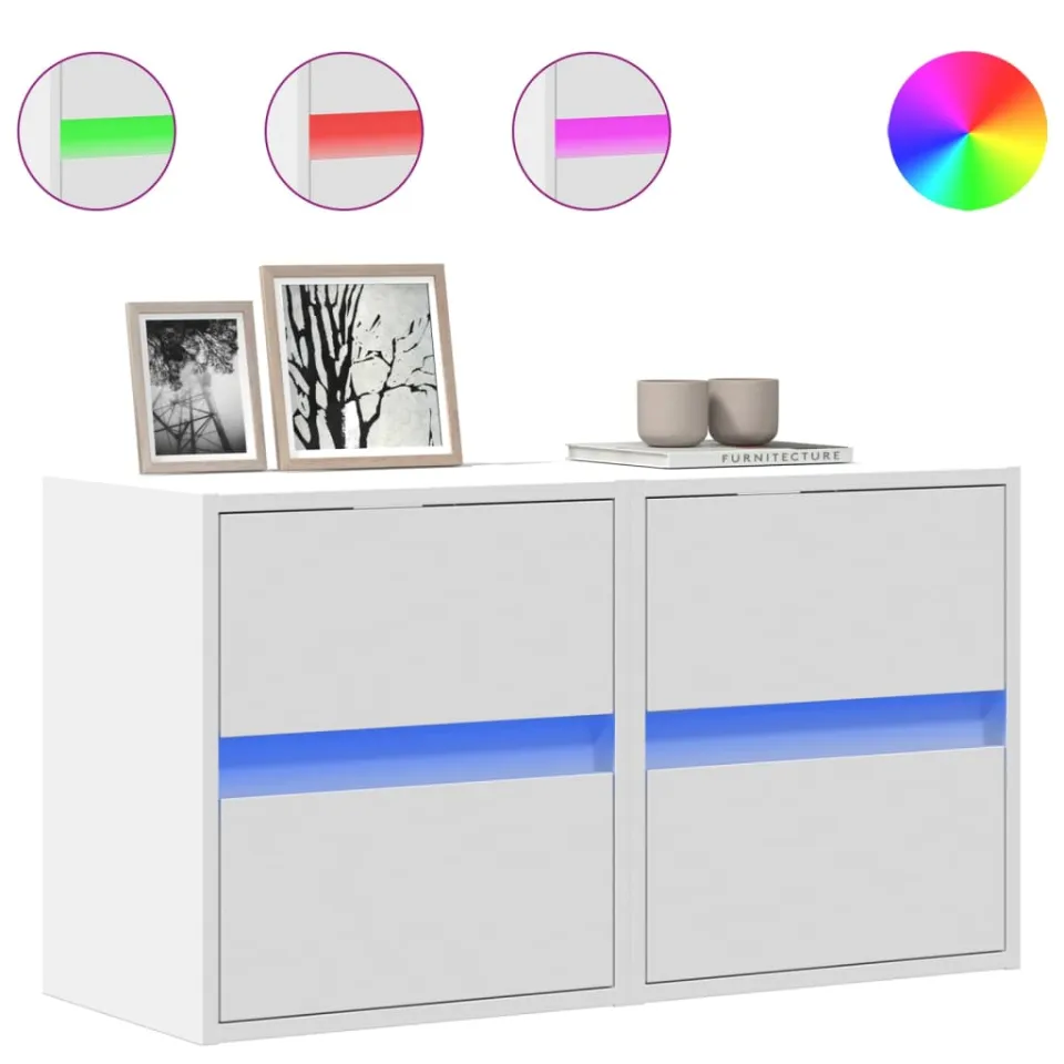 vidaXL Tv-wandmeubels 2 st met LED-verlichting 41x31x45 cm wit, foto 3