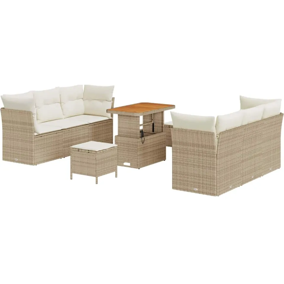 vidaXL Tuin Sofa Set 9 st Beige poly rattan