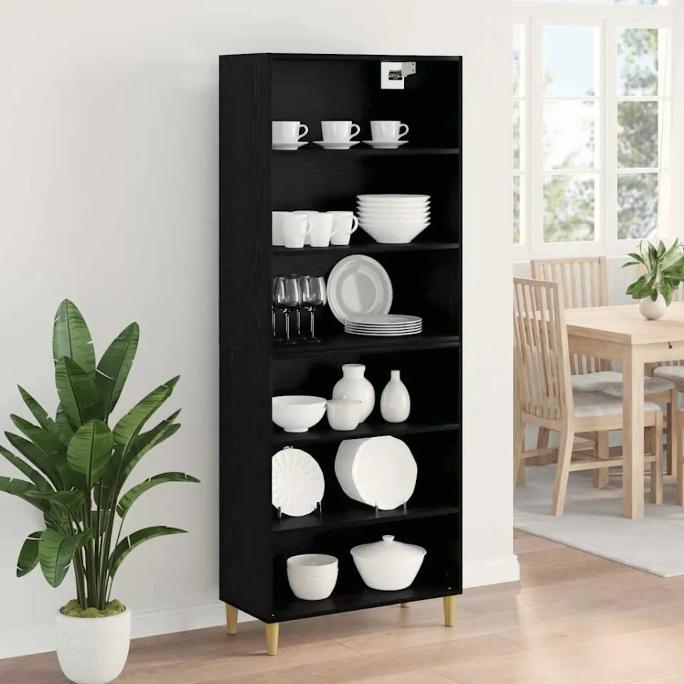 vidaXL Hoge kast Zwart Eiken 69,5 x 32,5 x 180 cm Bewerkt hout, foto 4
