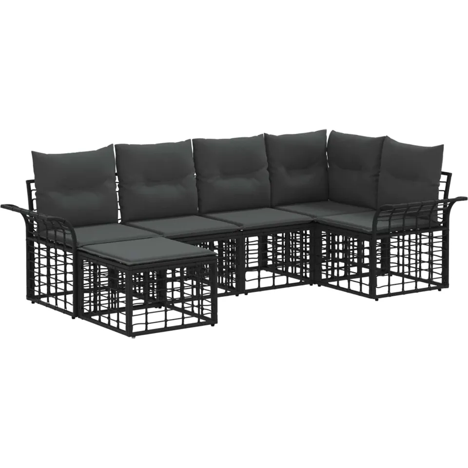 vidaXL Buiten bankenset 6 st Zwart en Donkergrijs Polyester