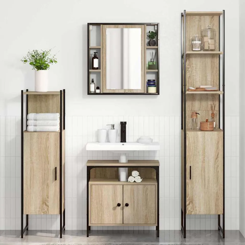 vidaXL Badkamermeubelset 4 st Sonoma Eiken 33 x 33 x 185,5 cm, foto 3