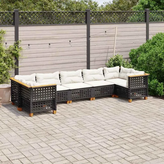 vidaXL 7-delige Loungeset met kussens poly rattan zwart, foto 2