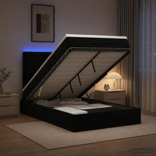 vidaXL Ottoman Bed met Matrassen en LED Zwart 120 x 190 cm fluweel