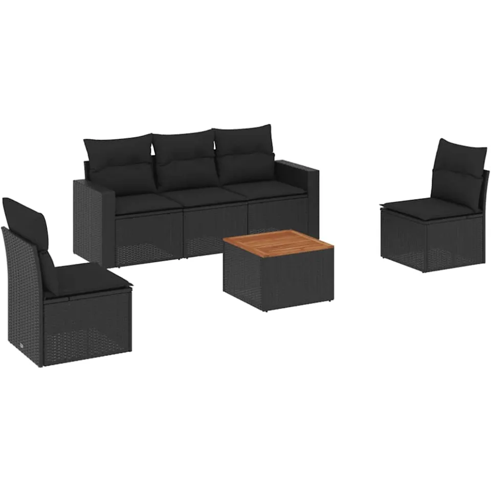 vidaXL 6-delige Loungeset met kussens poly rattan zwart, foto 3