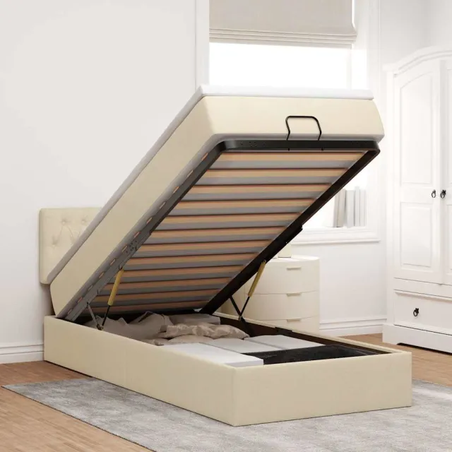 vidaXL Bed met matras 100x200 cm stof crèmekleurig