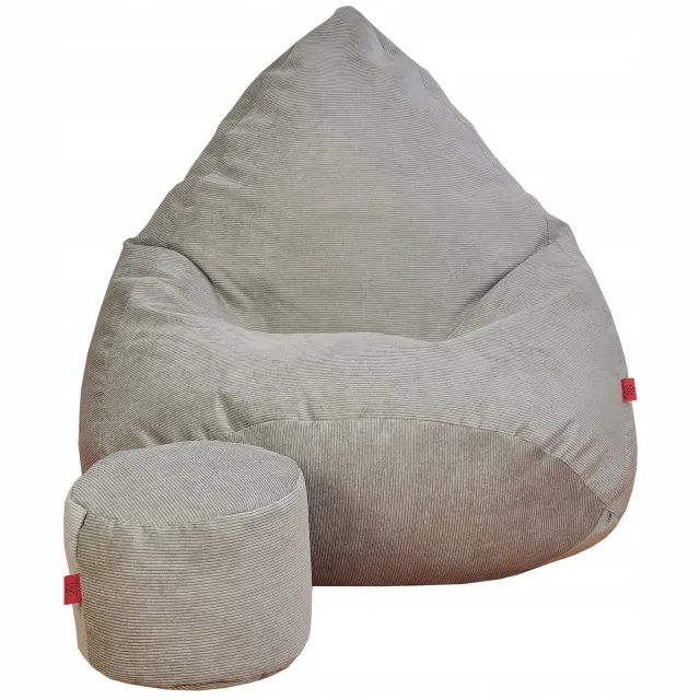 Cronen Premium Corduroy Beanbag Stoel met Voetenbank - Zacht & Duurzaam grijs