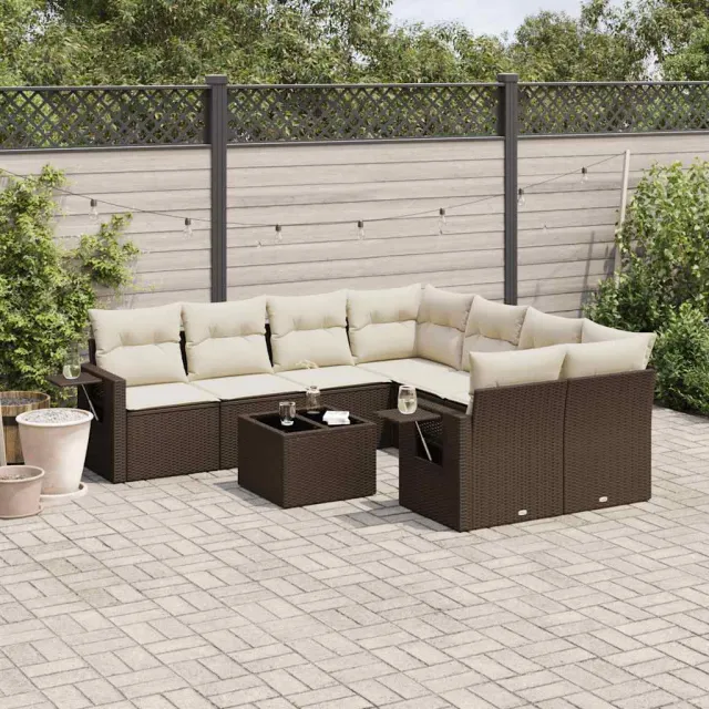 vidaXL 9-delige Loungeset met kussens poly rattan bruin, foto 2