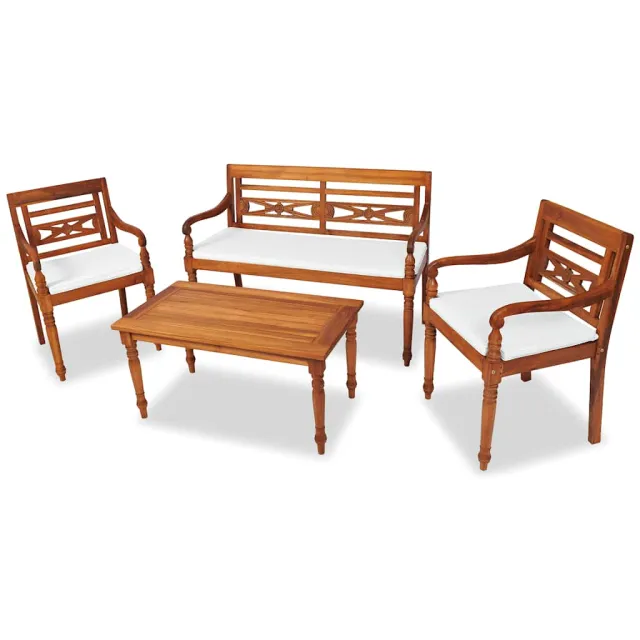 vidaXL 4-delige Loungeset met kussens massief teakhout Bruin