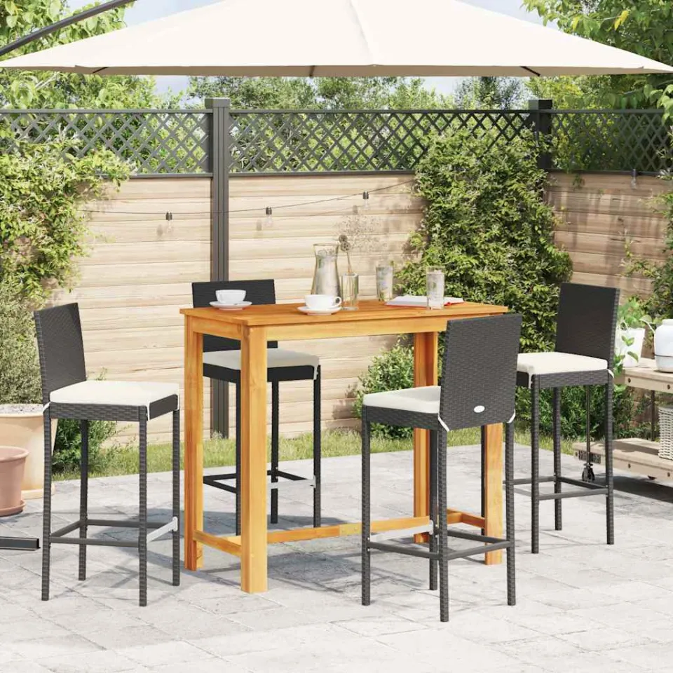 vidaXL 5-delige Tuinbarset massief acaciahout en poly rattan zwart, foto 3