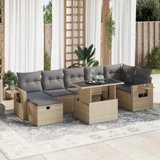 vidaXL 8-delige Loungeset met kussens poly rattan beige, foto 2