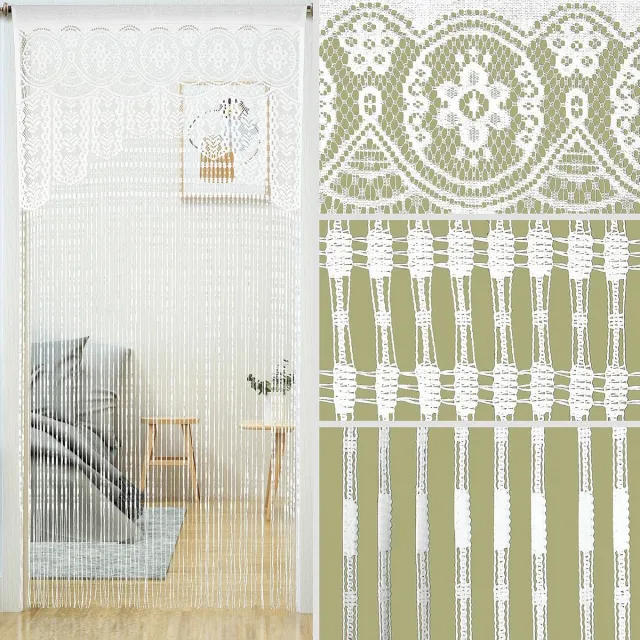 Cyslmuk Deurgordijn van macramékant, bohemian gordijnen voor deuropeningen, kamerscherm, hippie raamgordijn, kamerscherm, wandgordijn, kastgordijnen voor slaapkamer, kastdeur, slaapkamer, keuken, decoratie (35×79 inch / 90×200 cm,1 stuk Wit)| Cyslmuk®