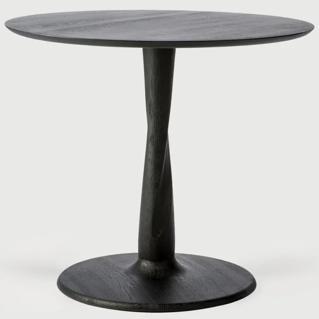 Ethnicraft Ronde Bistrotafel 'Torsion' Gevernist Eikenhout, 90cm, kleur Zwart