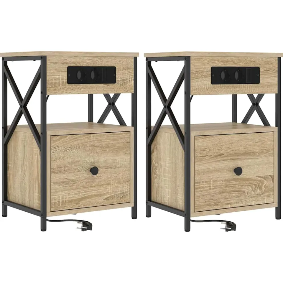 vidaXL Nachtkastje 2 st Sonoma Eiken 40 x 31 x 60 cm Bewerkt hout, foto 3