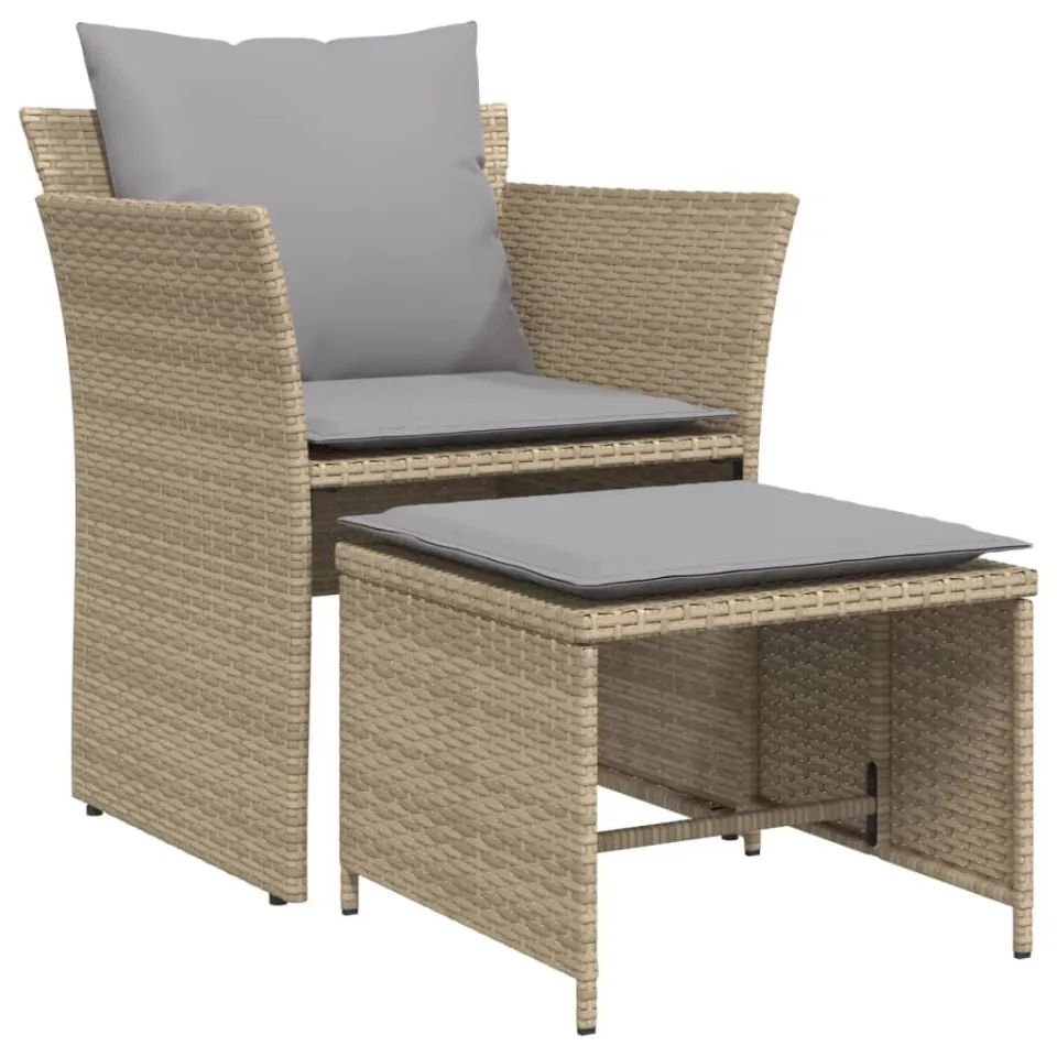 vidaXL Tuinstoel met voetenbank poly rattan beige