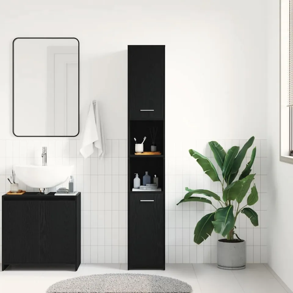 vidaXL Badkamerkast Zwart Eiken 30x30x183,5 cm Bewerkt Hout, foto 3