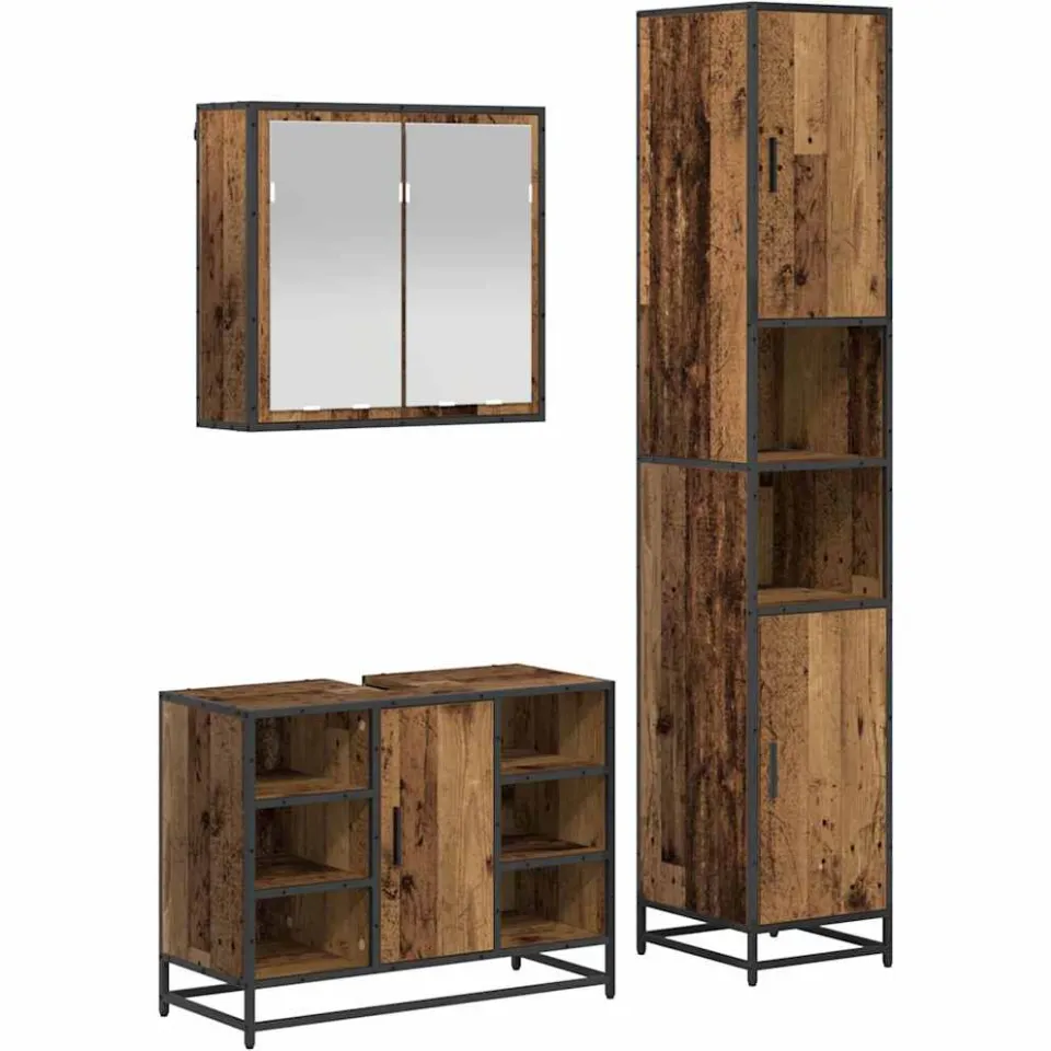 vidaXL Badkamermeubelset 3 st Oud Hout 80 x 33 x 60 cm Bewerkt hout bruin, foto 3