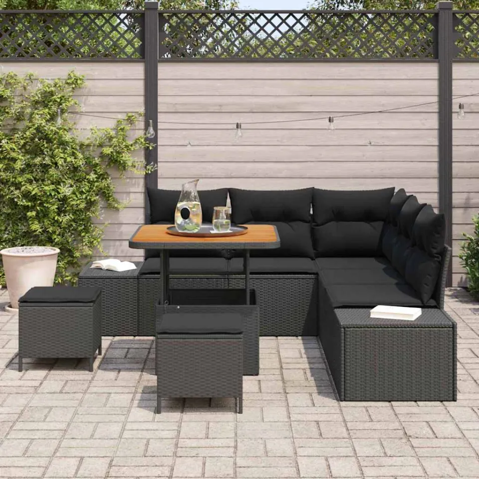 vidaXL Tuinbankenset 8 st Zwart Poly riet, foto 3
