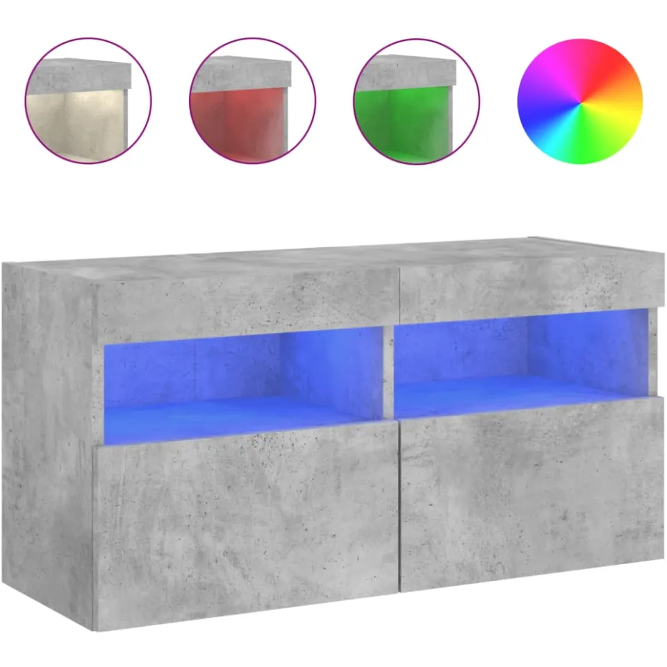 vidaXL Tv-wandmeubel met LED-verlichting 80x30x40 cm betongrijs grijs, foto 3