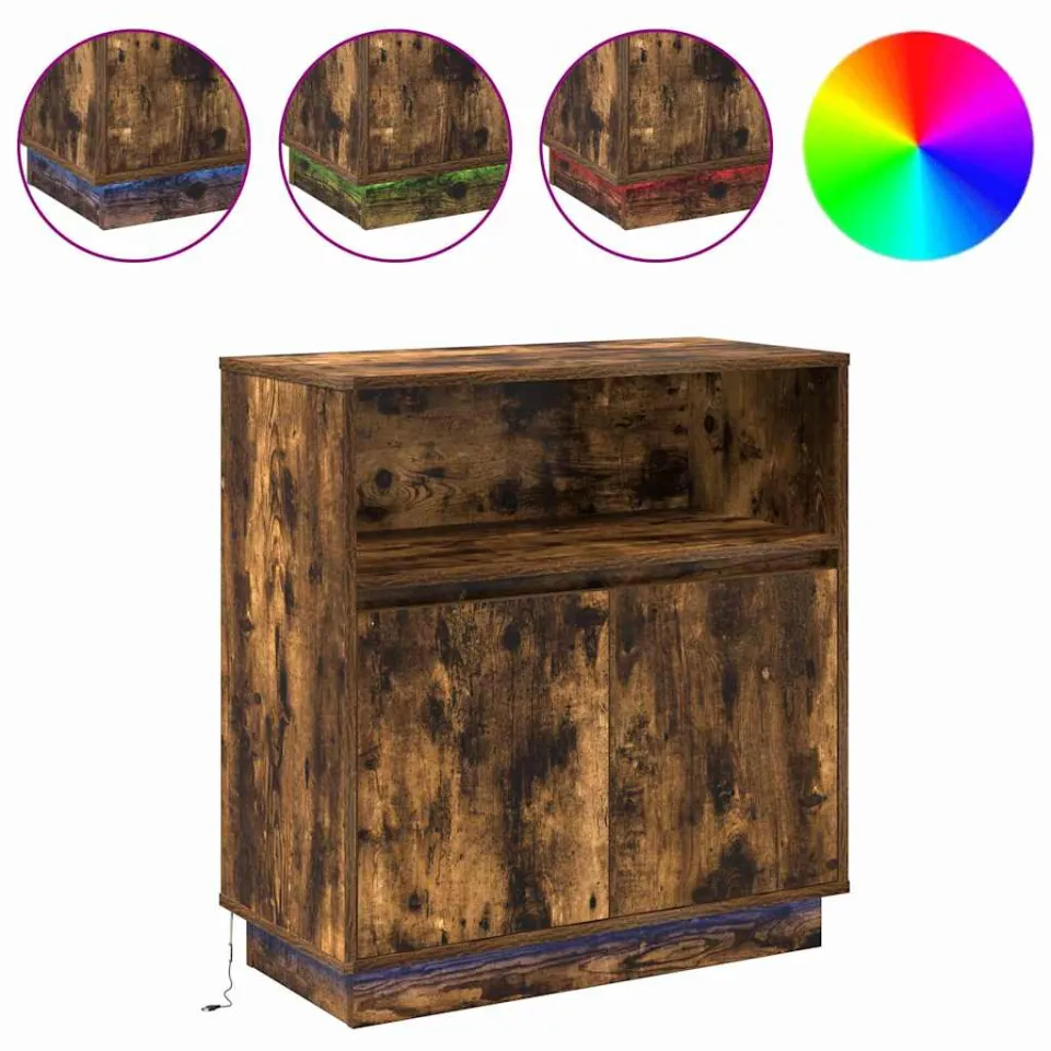 vidaXL LED Sideboard Gerookt eiken 71 x 34,5 x 75 cm Bewerkt hout, foto 4