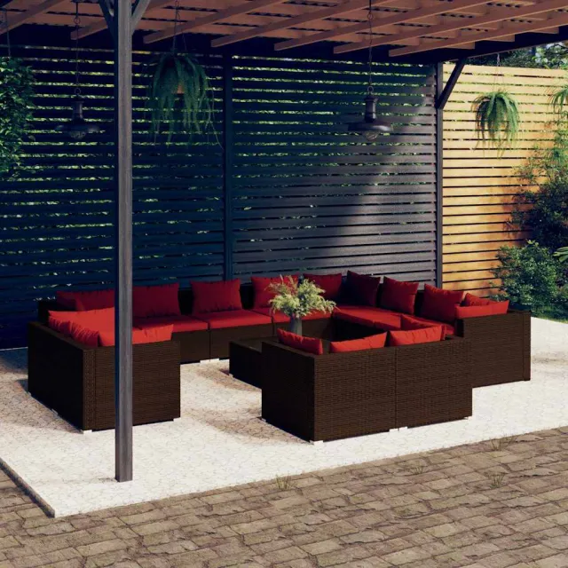 vidaXL 13-delige Loungeset met kussens poly rattan bruin, foto 2