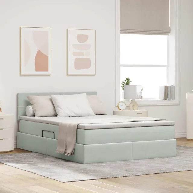 vidaXL Opslag bed met hoofdeinde Lichtgrijs 140 x 200 cm Fluweel
