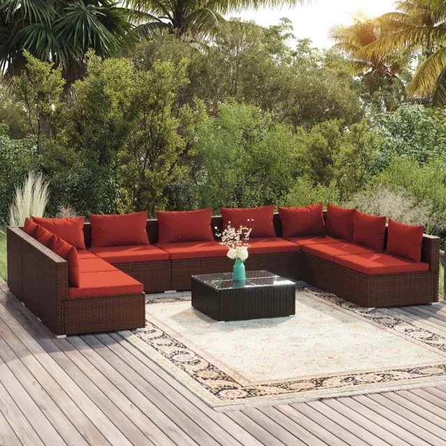 vidaXL 10-delige Loungeset met kussens poly rattan bruin, foto 2