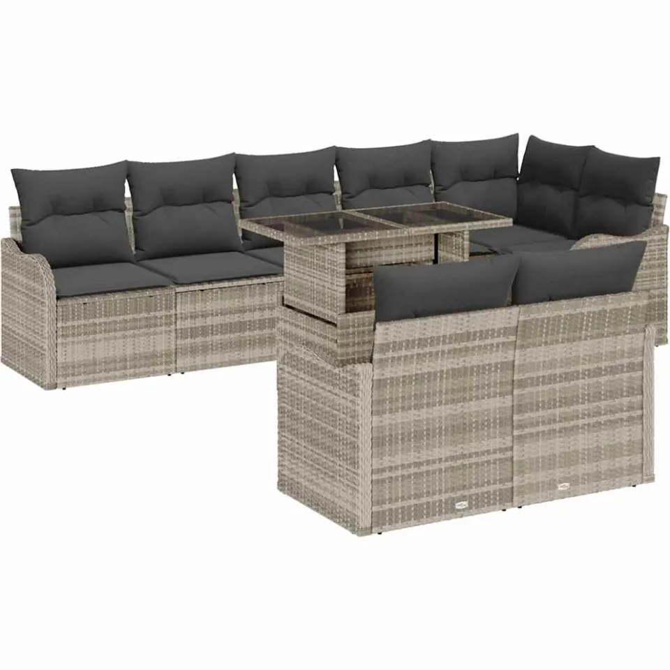 vidaXL Loungebankset 9 st Lichtgrijs Poly riet