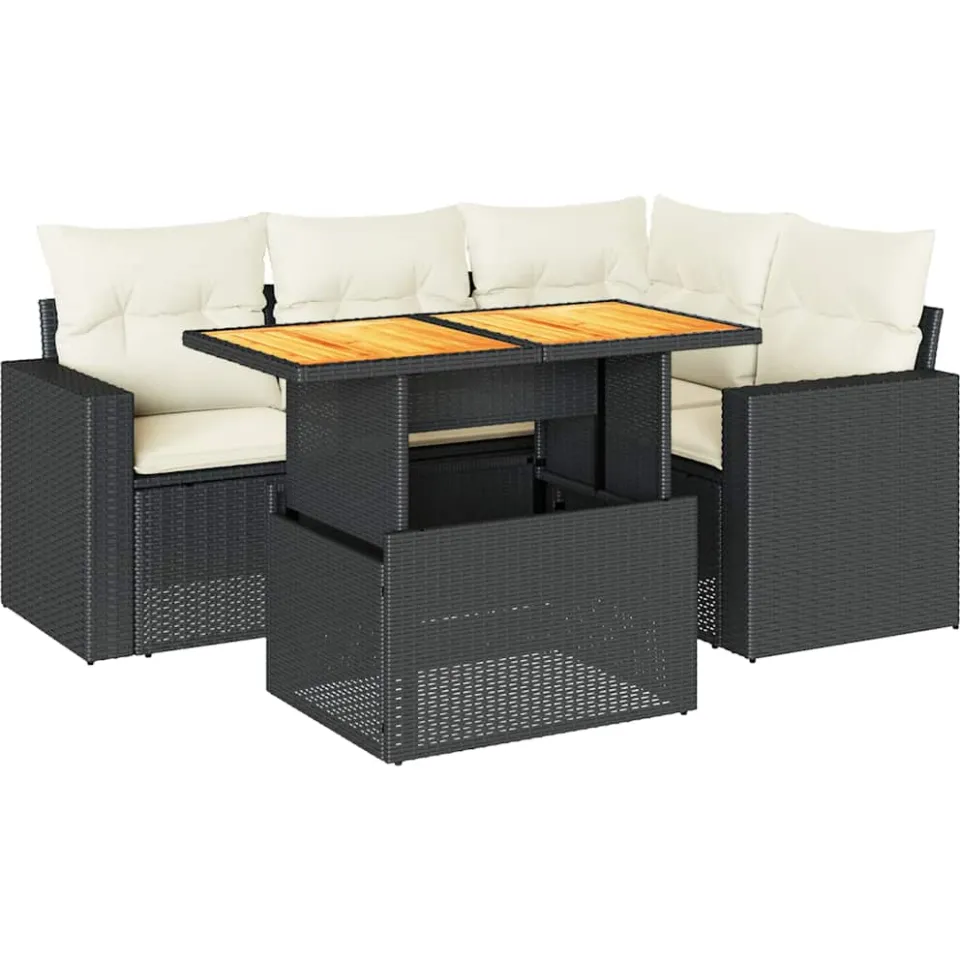 vidaXL 5-delige Loungeset met kussens poly rattan zwart, foto 3