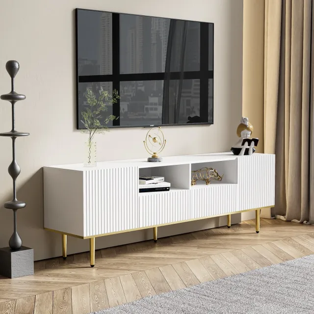 REDOM TV-meubel - Particle board materiaal - met lades en deuren - 165 cm x 36 cm x 55 cm White Wit
