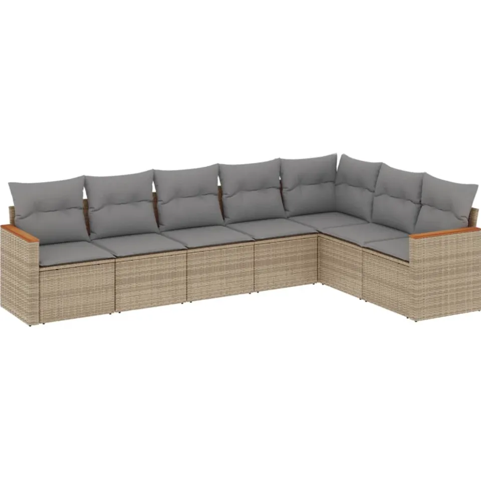 vidaXL 7-delige Loungeset met kussens poly rattan beige, foto 3