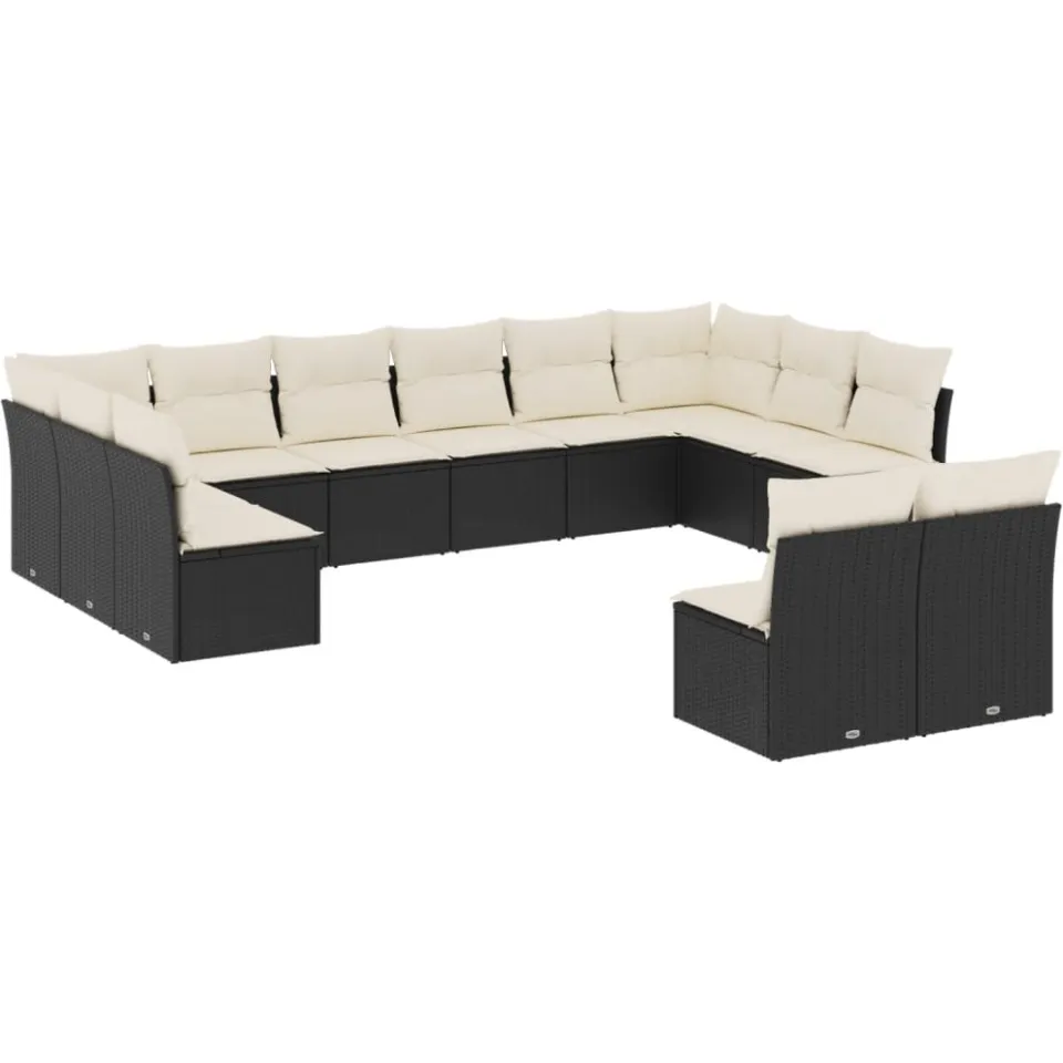 vidaXL 12-delige Loungeset met kussens poly rattan zwart, foto 3