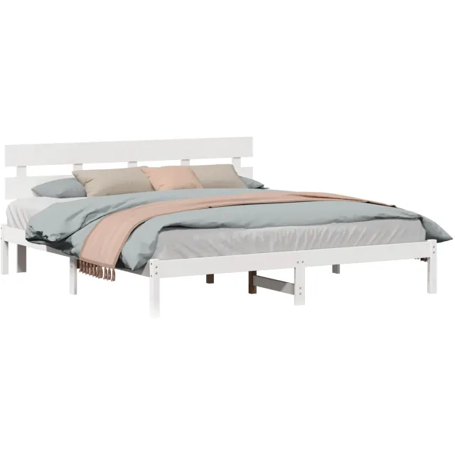 vidaXL Bedframe met hoofdeinde Wit 200 x 200 cm Massief grenenhout