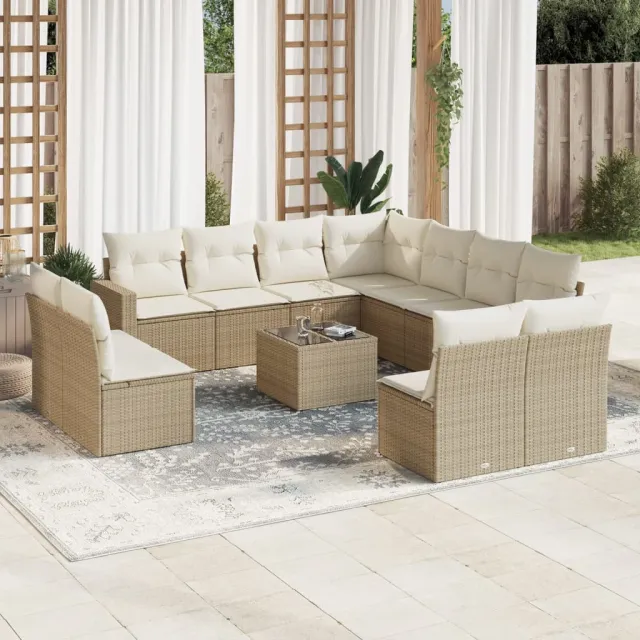vidaXL 12-delige Loungeset met kussens poly rattan beige, foto 2