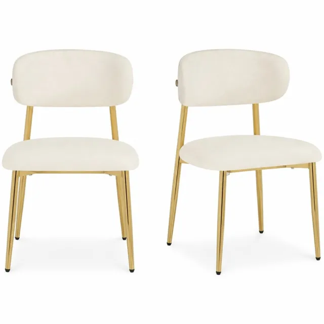 KOMHTOM 2 stuks moderne eetkamerstoelen, gestoffeerde stoelen met hoogteverstelling, goudkleurig frame, draagvermogen tot 125 kg, voor eetkamer en keuken (wit)